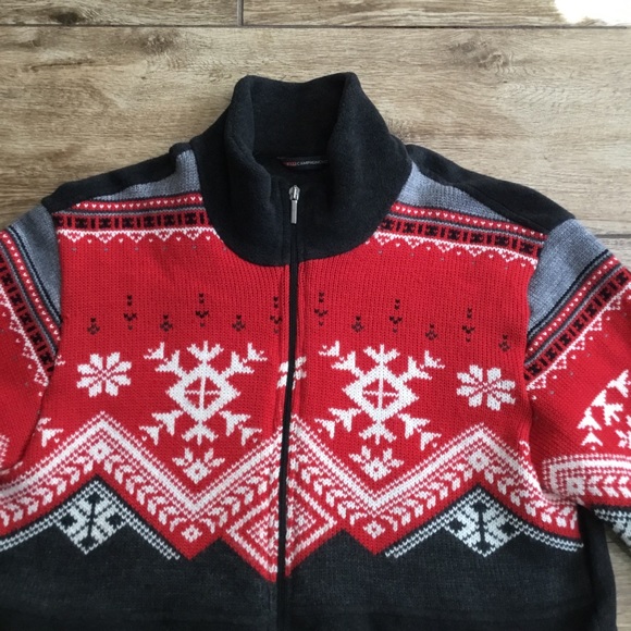 Mens F. LLI Campagnolo 1/2 Zip Nordic Design Sweater Gray Red Size Medium - Picture 2 of 7